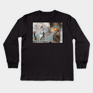 King fisher on railings Kids Long Sleeve T-Shirt